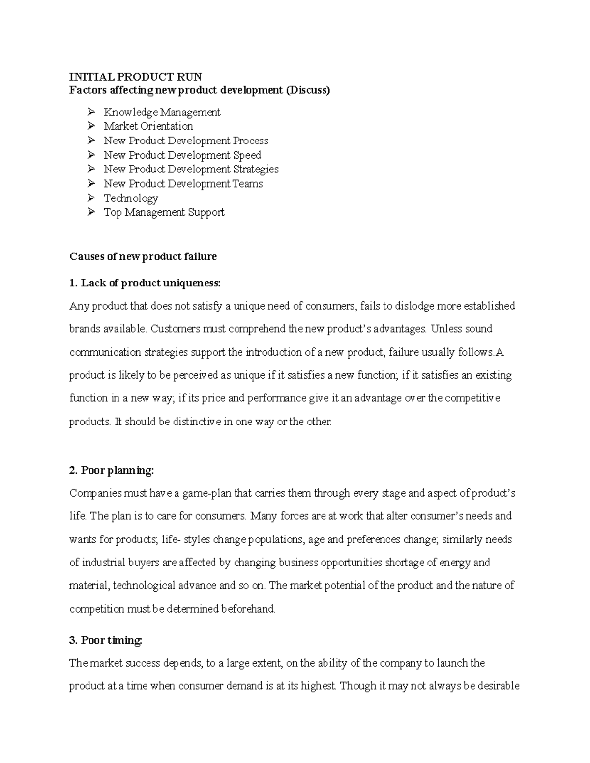 4. Initial Product RUN INITIAL PRODUCT RUN Factors affecting new