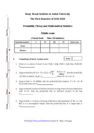 Probability Notes - I. (44 who 1.) () : () : AUB: ANB: ACB . , . x 2 ...