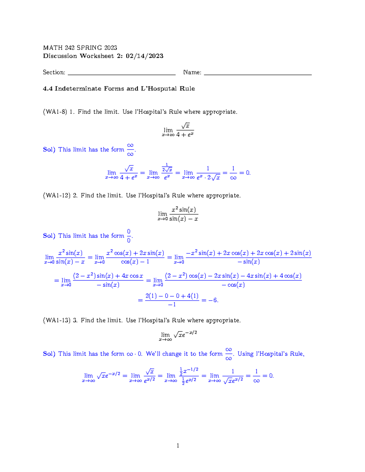 DISCUSSION WORKSHEET 2 - MATH 242 SPRING 2023 Discussion Worksheet 2: ...