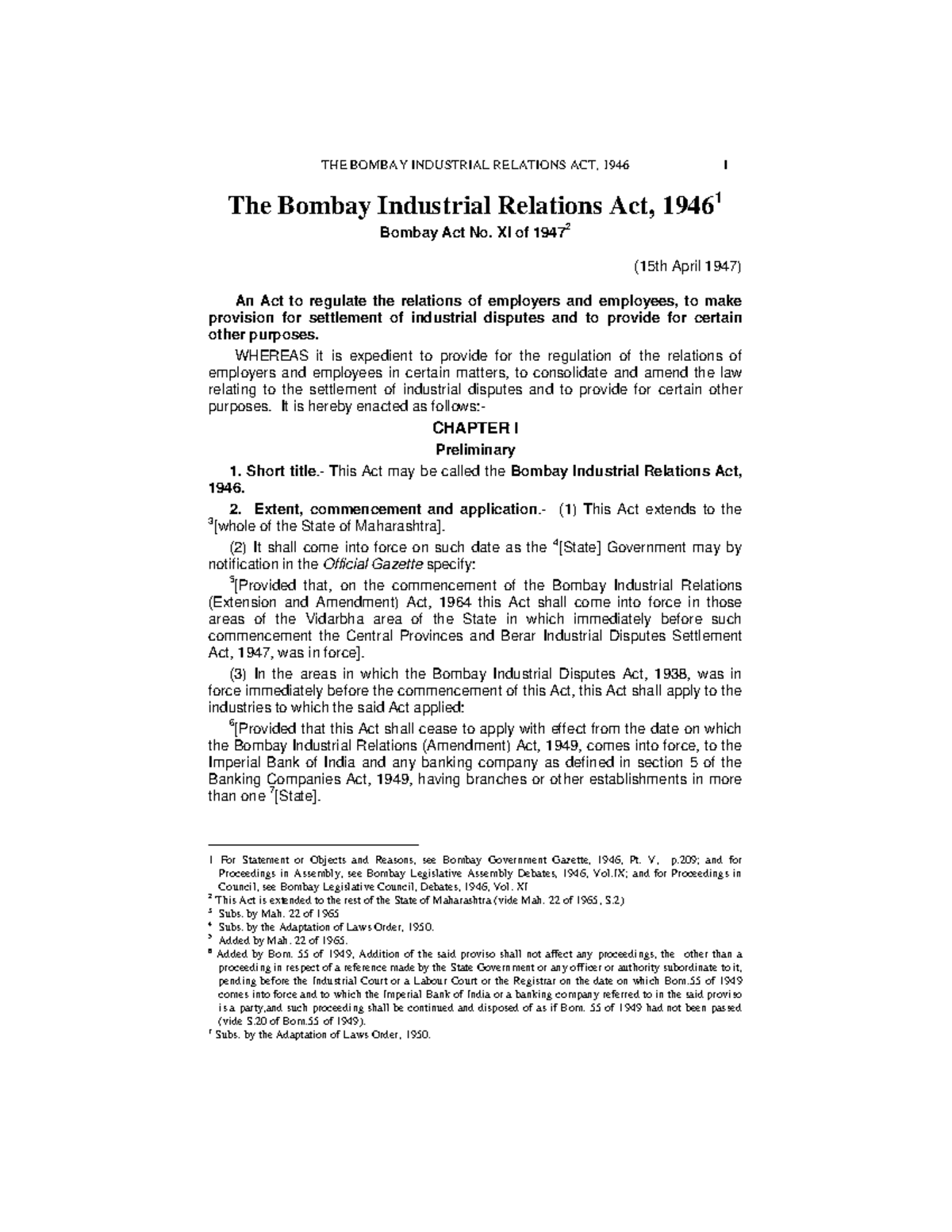 Bombay Industrial Relations Act, 1946 XI of 1947 2 (15th April 1947