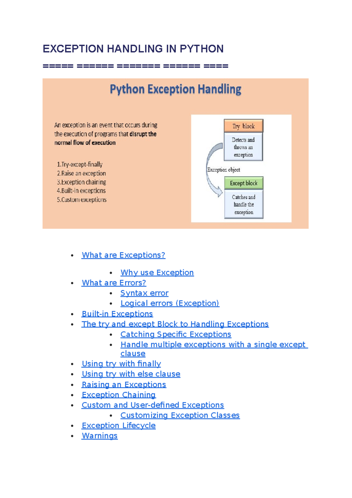 Python exception handling - EXCEPTION HANDLING IN PYTHON