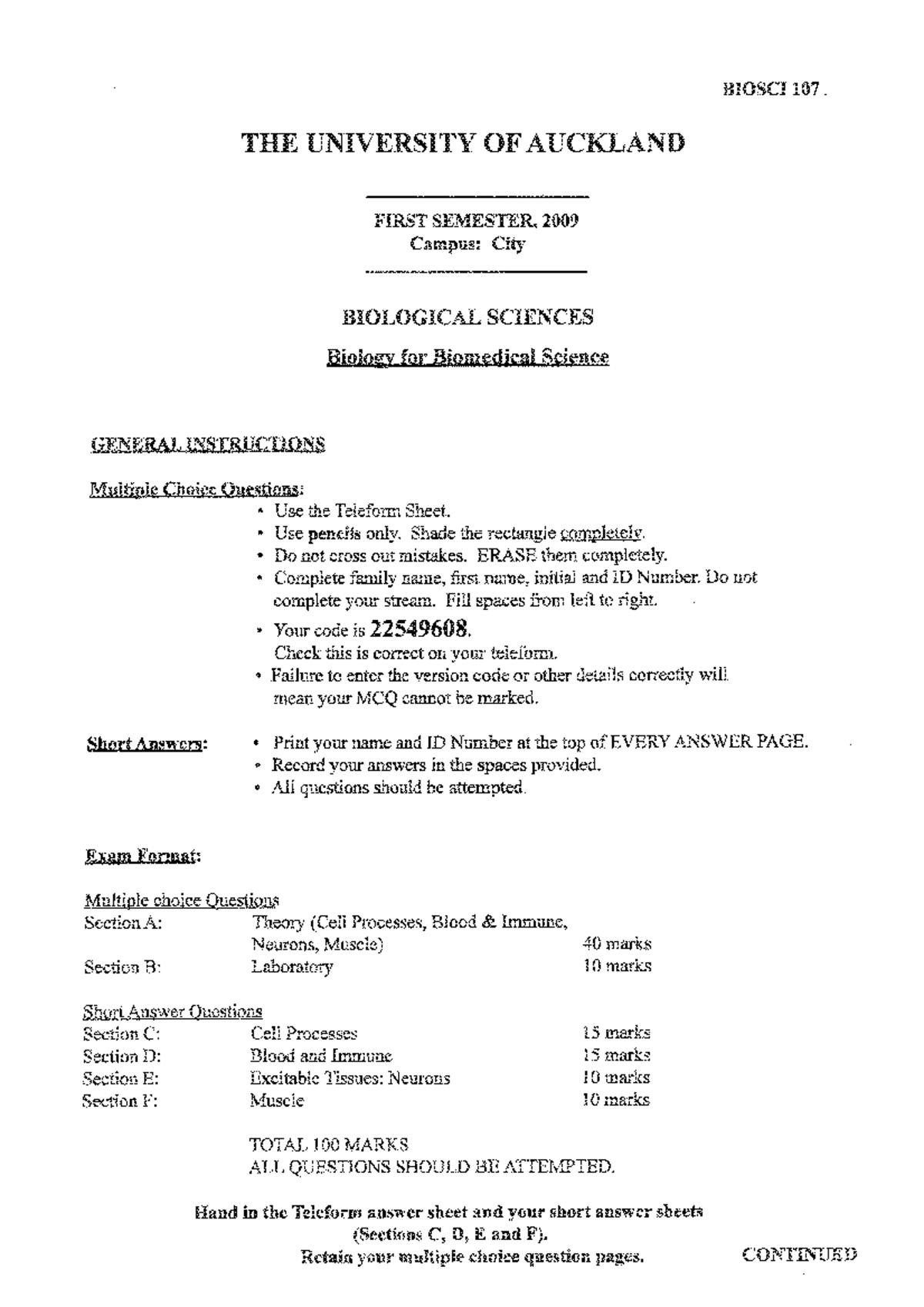 Biosci past exam - Biology for Biomedical Science - Studocu