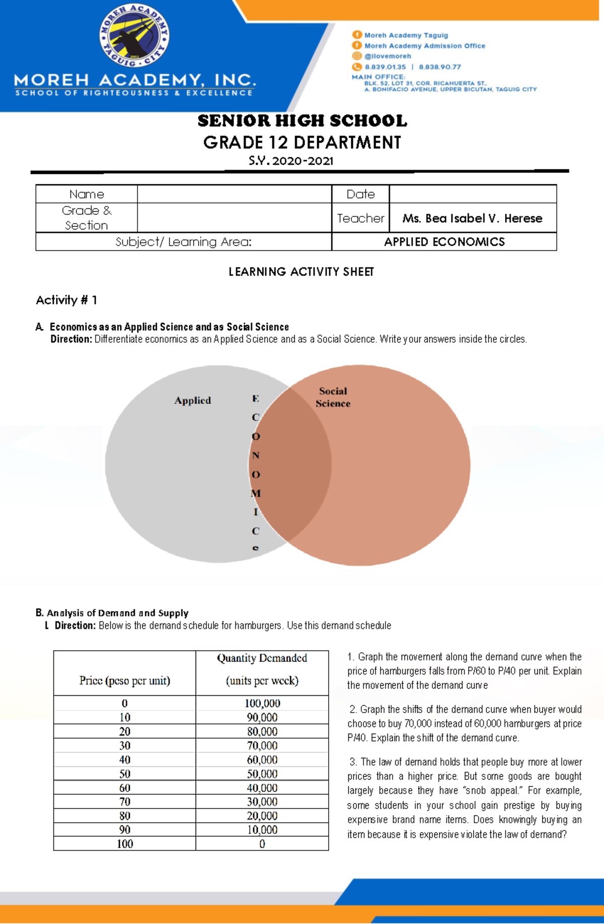 LAS - Applied Economics - SENIOR HIGH SCHOOL GRADE 12 DEPARTMENT S ...