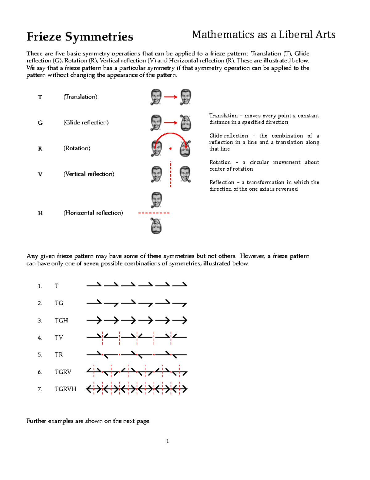 Frieze patterns - Frieze Symmetries MATH 122 Lecture notes by R ...