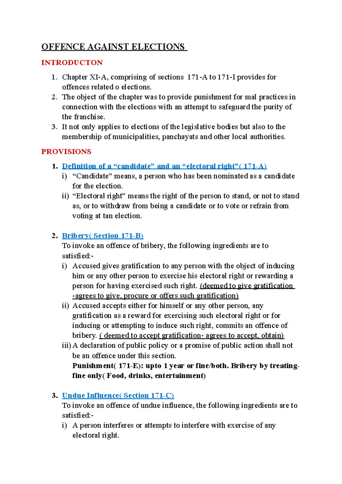 Offence Against Elections - OFFENCE AGAINST ELECTIONS INTRODUCTON ...