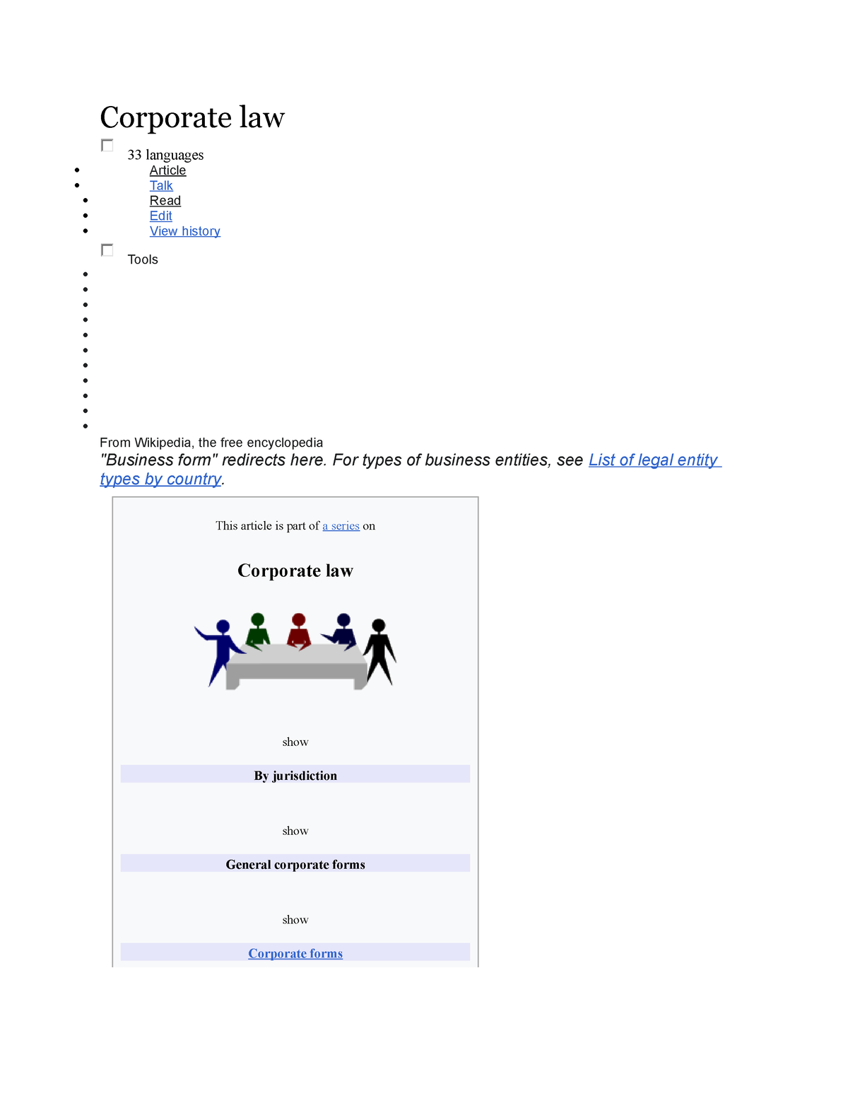 Corporate Law - Corporate Law 33 Languages Article Talk Read Edit View ...