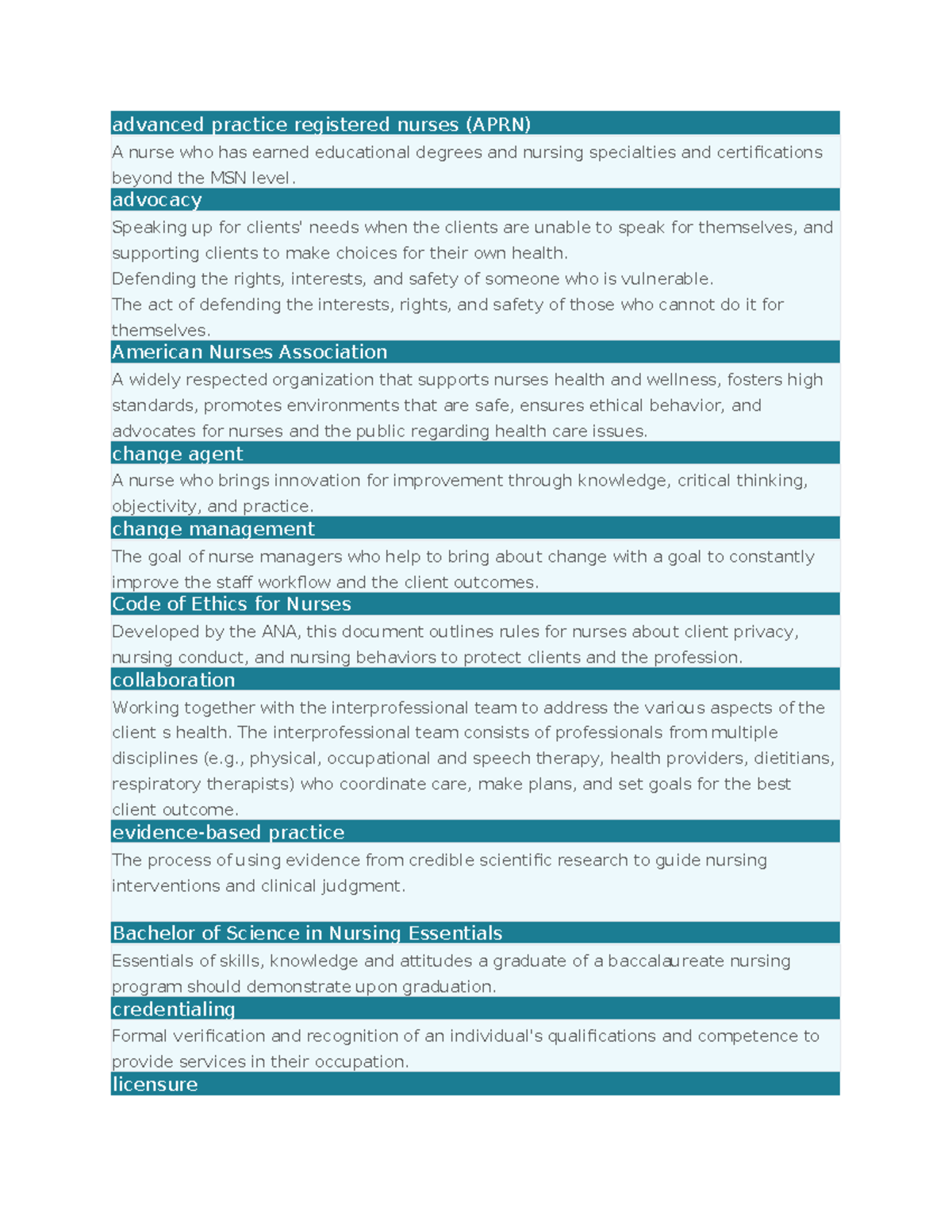 Flashcards - advanced practice registered nurses (APRN) A nurse who has ...