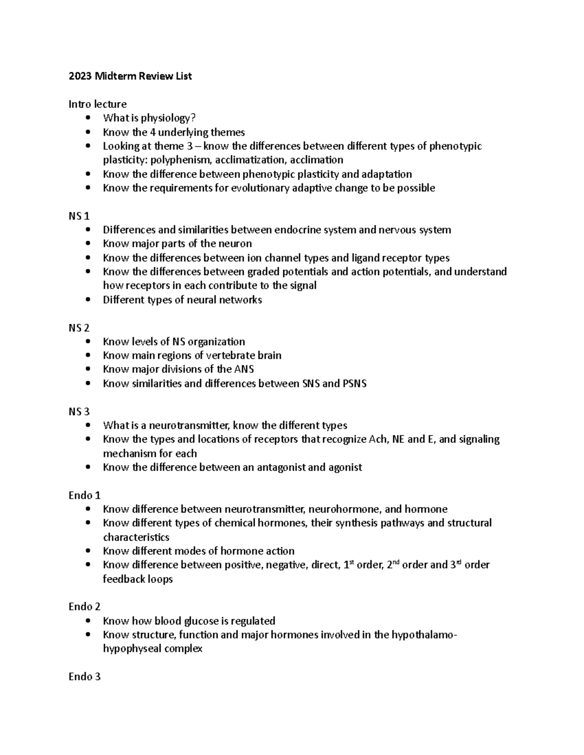 2023 Midterm Review List - 2023 Midterm Review List Intro lecture What ...
