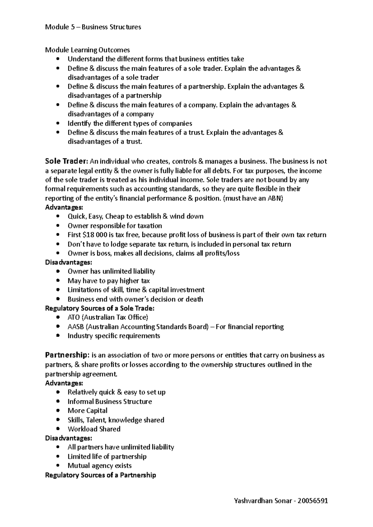 Mod 5 Accounting - Lecture notes 5 - Module 5 – Business Structures ...