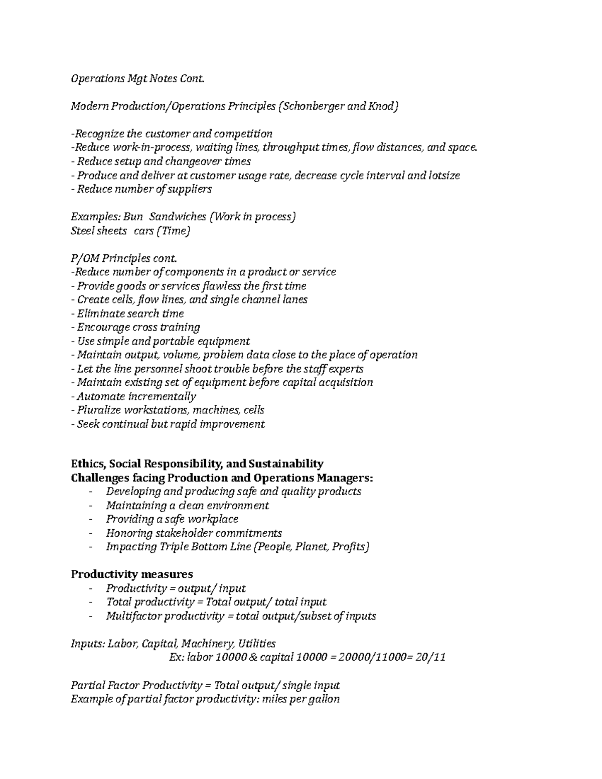 Operations Mgt Notes Cont. 1 - Modern Production/Operations Principles ...