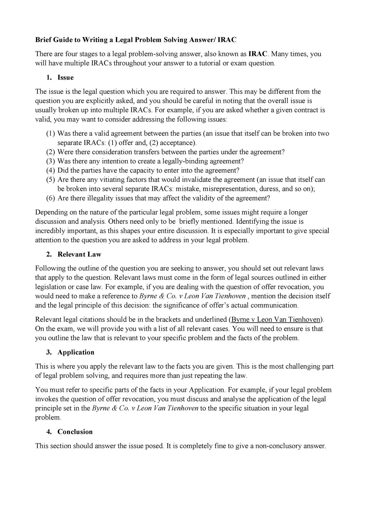 IRAC Guide - examples - Brief Guide to Writing a Legal Problem Solving ...