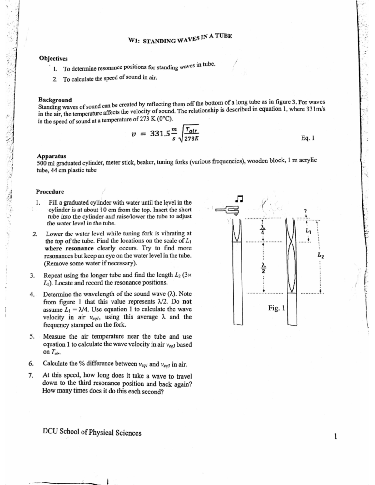 Lab day 3 Lab on standing waves Foundations of Physics Studocu