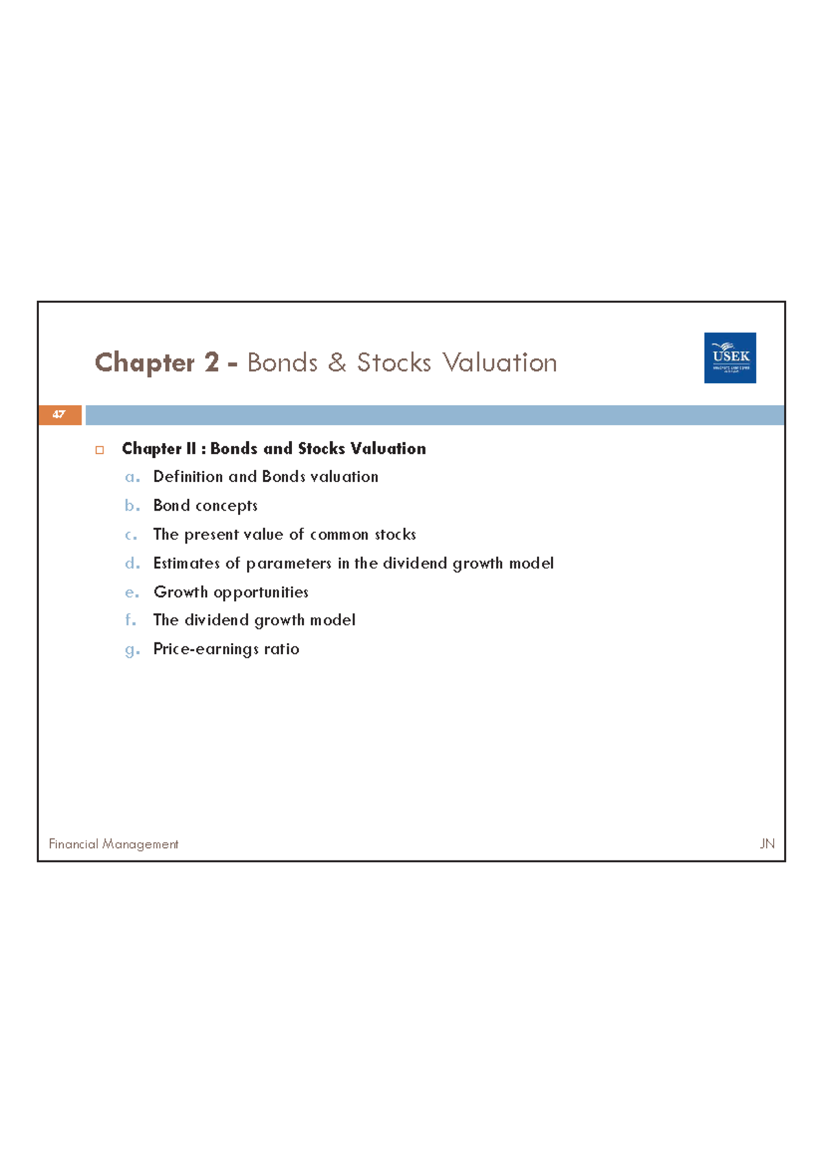 Chapter 2- Bonds & Stocks Valuation - ® Chapter II : Bonds and Stocks ...