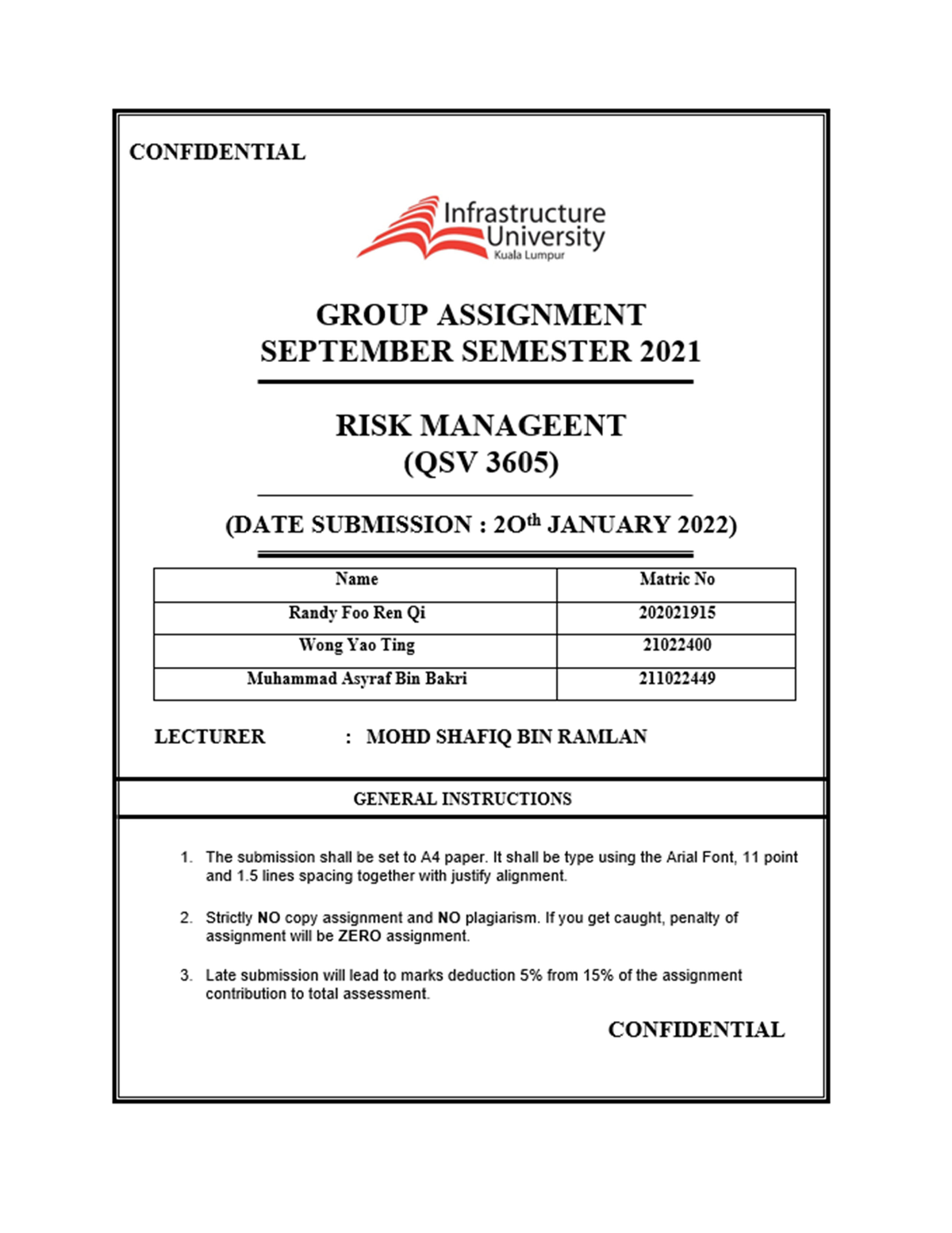 risk management assignment sample