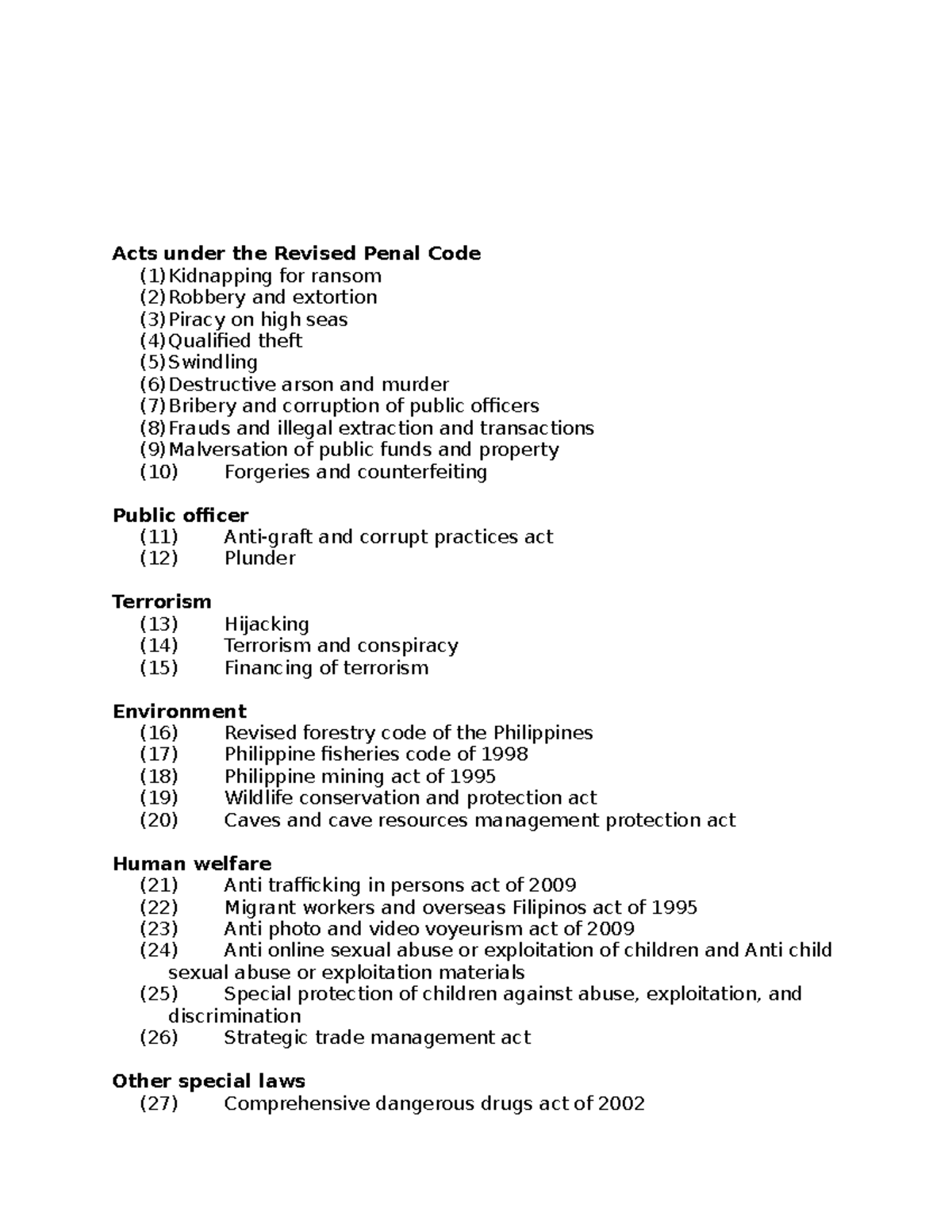 36 crimes under AMLA - Acts under the Revised Penal Code (1)Kidnapping ...
