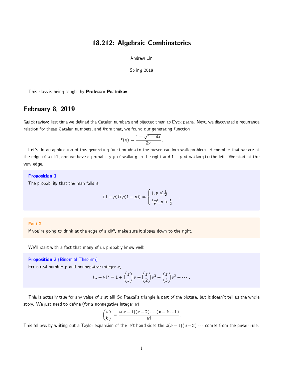 Algebraic Combinatorics Part 2 - 18: Algebraic Combinatorics AndrewLin ...