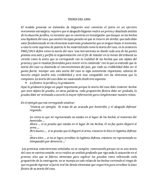 Taller Teoría del Caso - TEORIA DEL CASO El modelo presente en Colombia de  litigación oral - Studocu