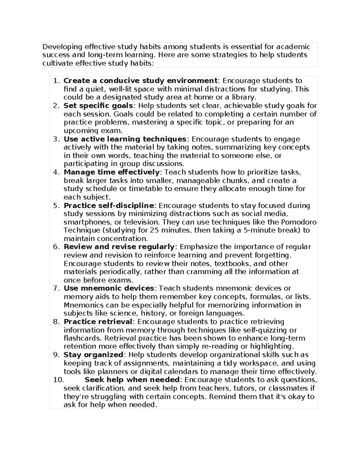 Developing Study Habits - Developing effective study habits among ...