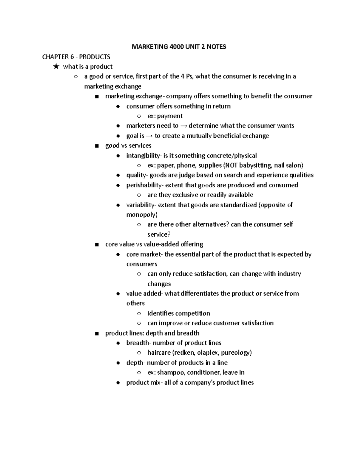 Marketing 4000 unit 2 notes - MARKETING 4000 UNIT 2 NOTES CHAPTER 6 ...