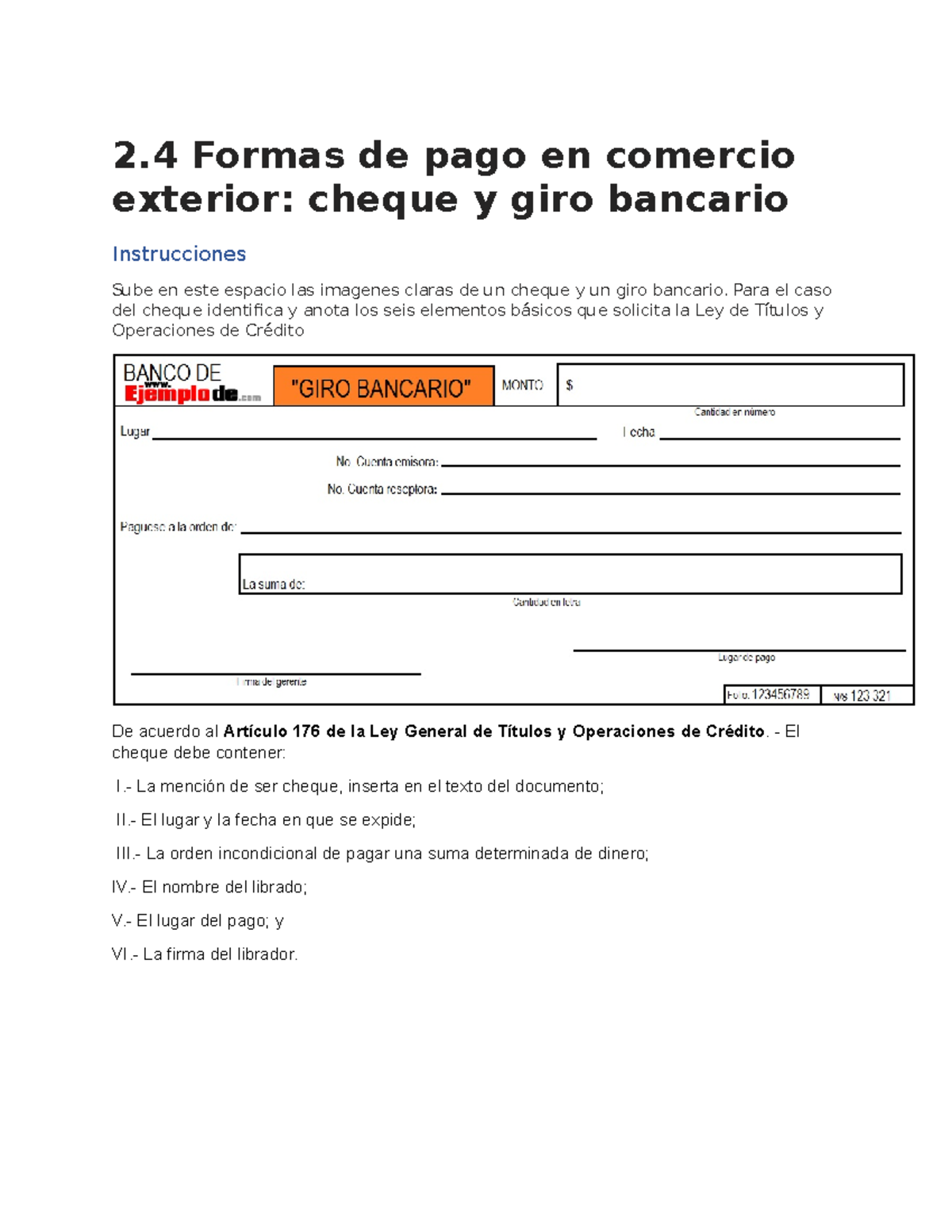 2.4 Formas de pago en comercio exterior. cheque y giro bancario 2