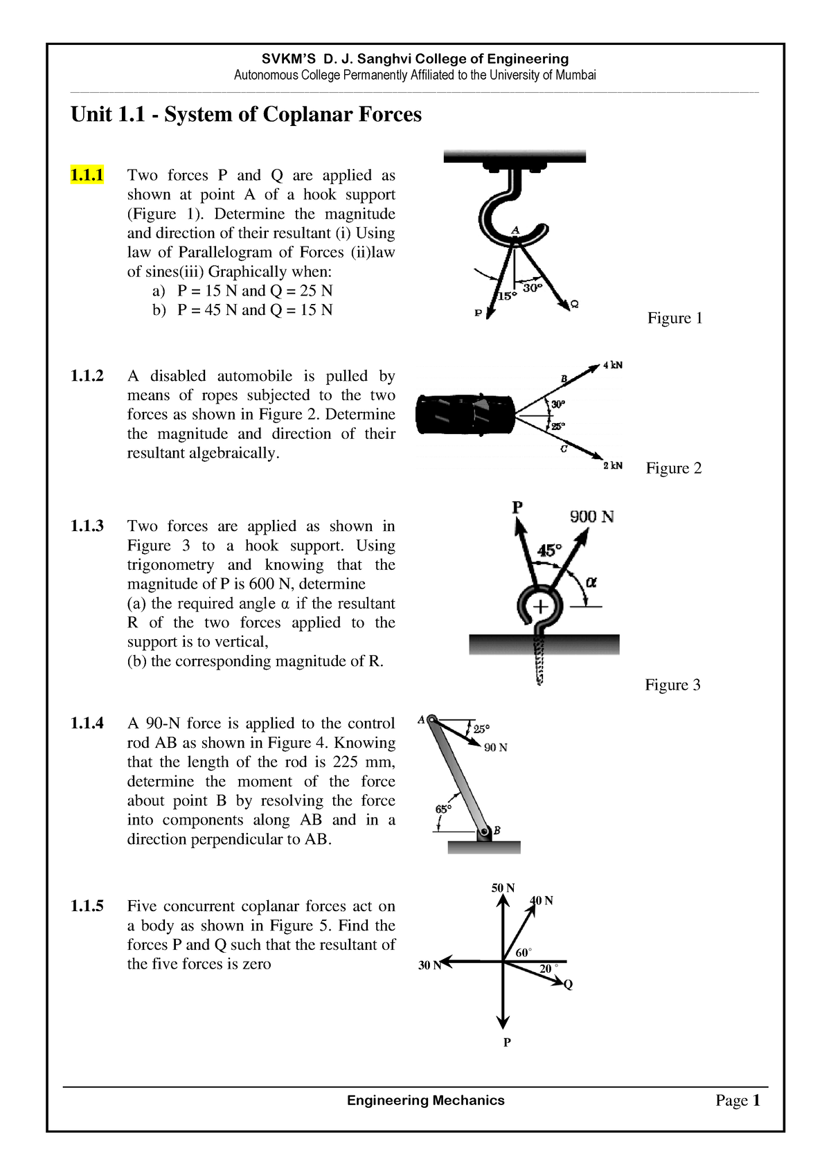 Engineering Mechanics Question Bank 2021-22 - Autonomous College ...