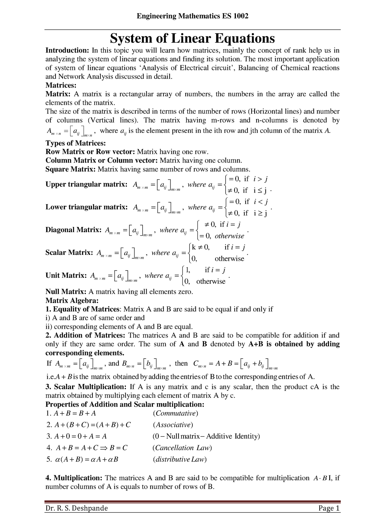 Linear Systems Notes - System Of Linear Equations Introduction: In This ...