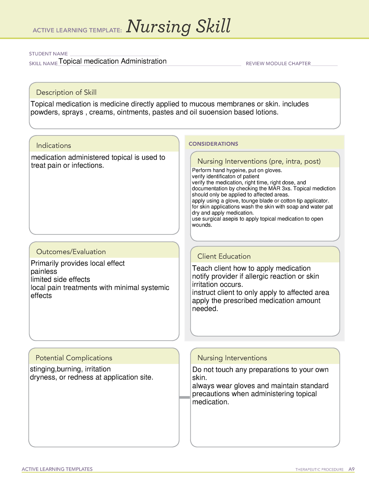 Topical - Nursing skill template - ACTIVE LEARNING TEMPLATES ...