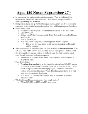 AGEC 120 notes September 20th - AGEC 120 September 20th Economics is ...