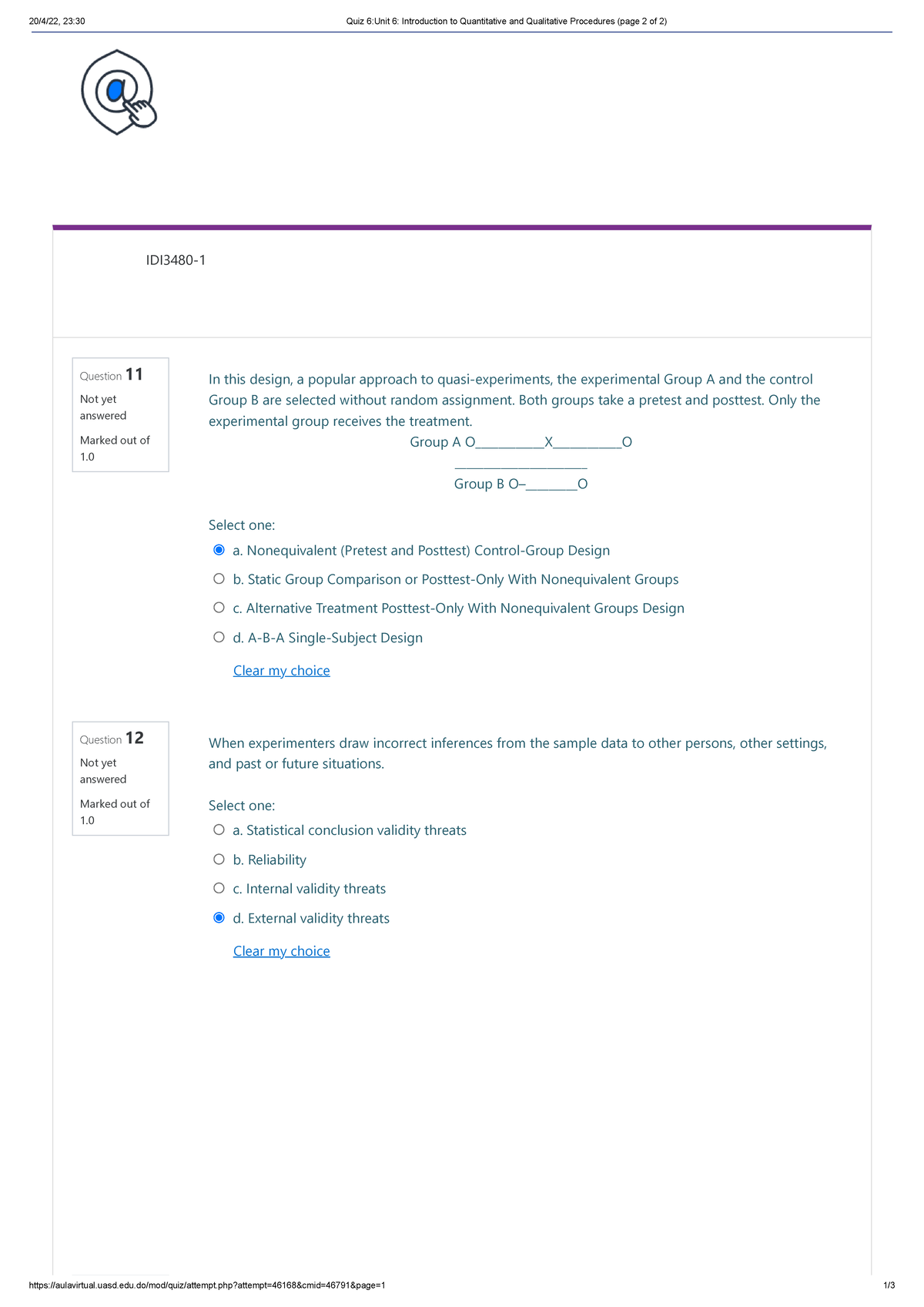 Quiz 6 Unit 6 Introduction to Quantitative and Qualitative Procedures ...