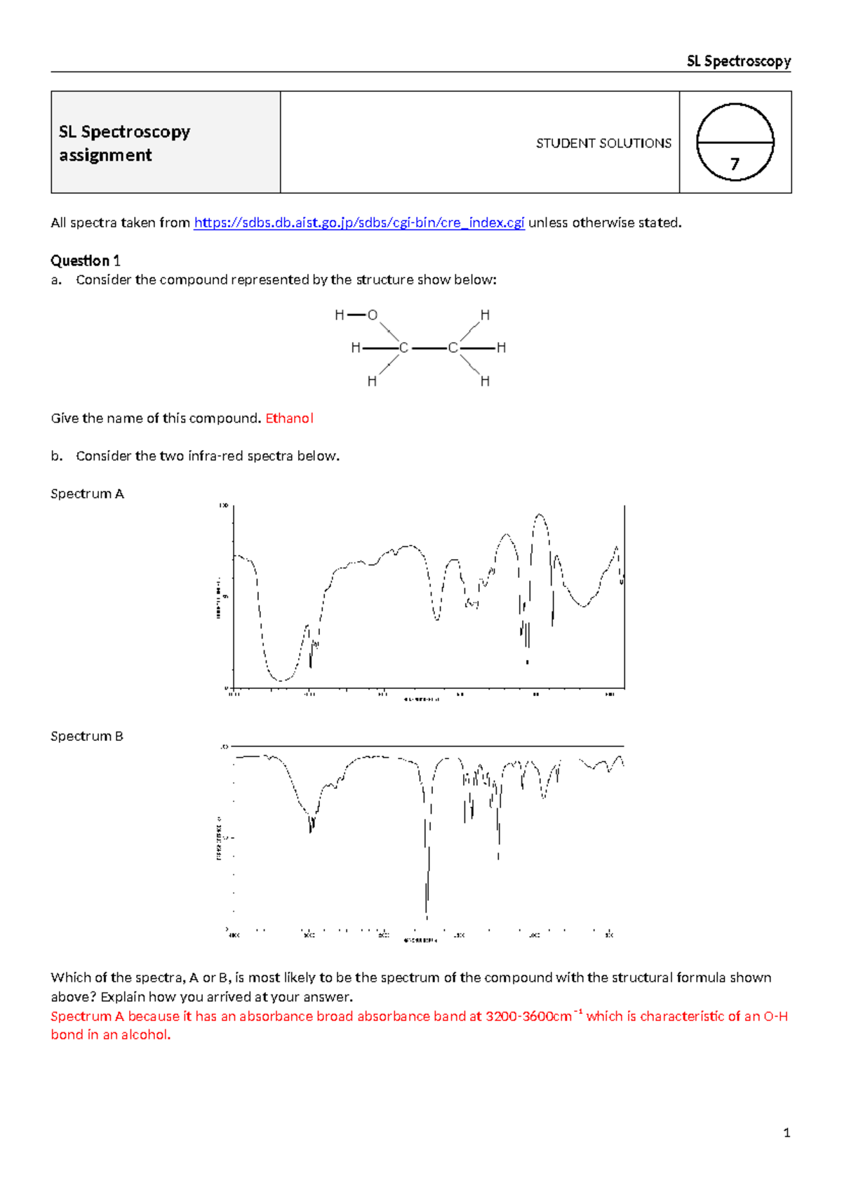SL Spectroscopy assignment - 2021 Student Solutions - SL Spectroscopy ...