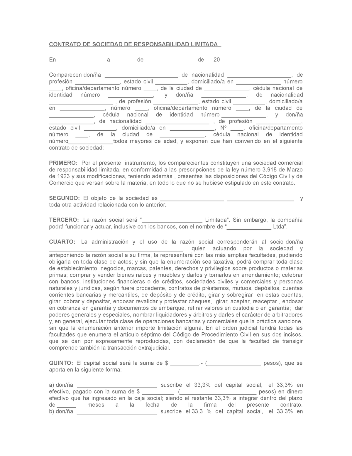 Contrato Sociedad Responsabilidadl LTDA. B - CONTRATO DE SOCIEDAD DE ...