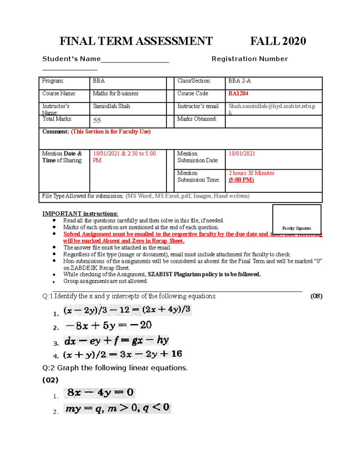 Samiullah 22 3565 1 mathematics final paper - FINAL TERM ASSESSMENT ...
