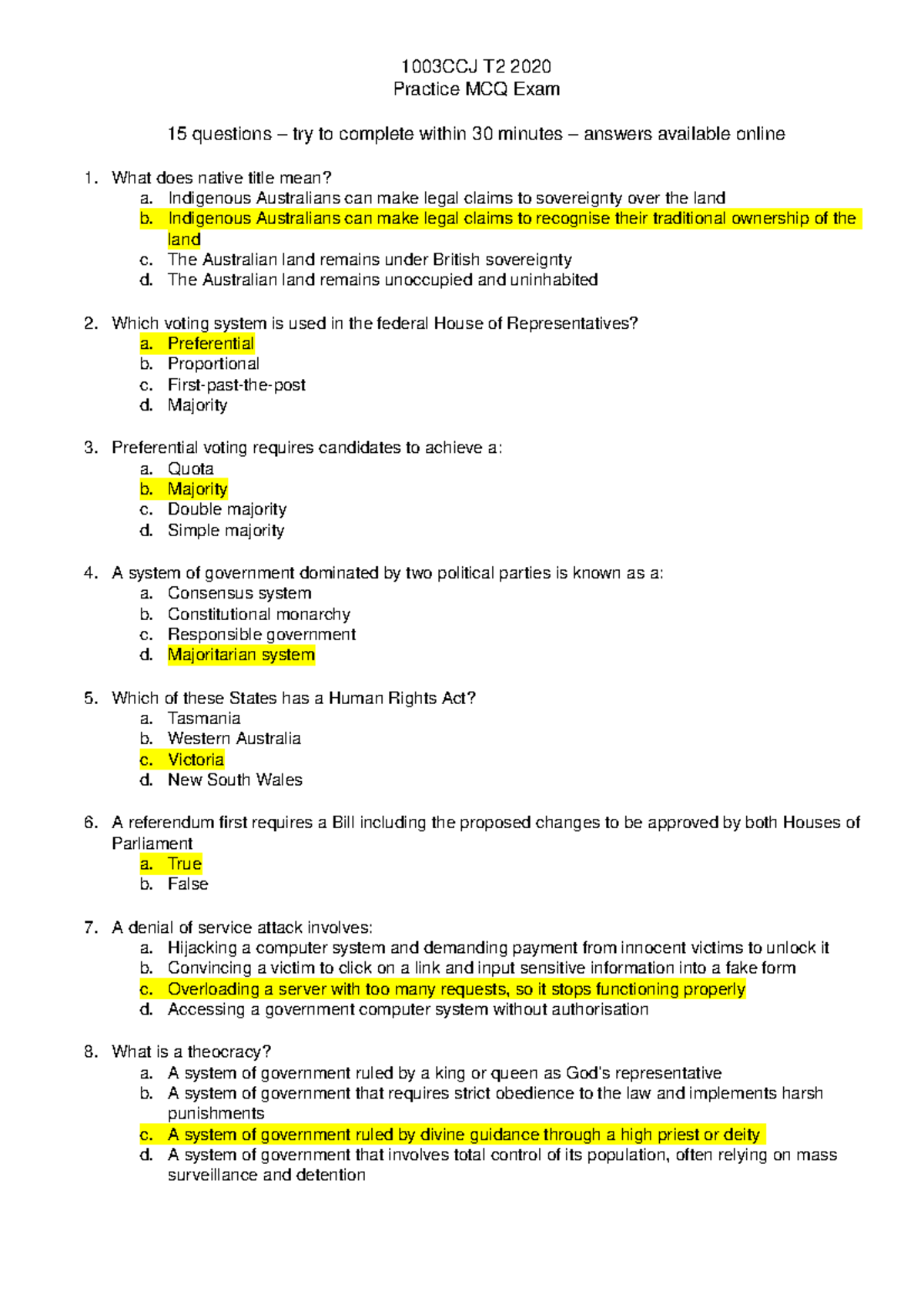 1003CCJ Practice Exam - 1003CCJ T2 2020 Practice MCQ Exam 15 questions ...