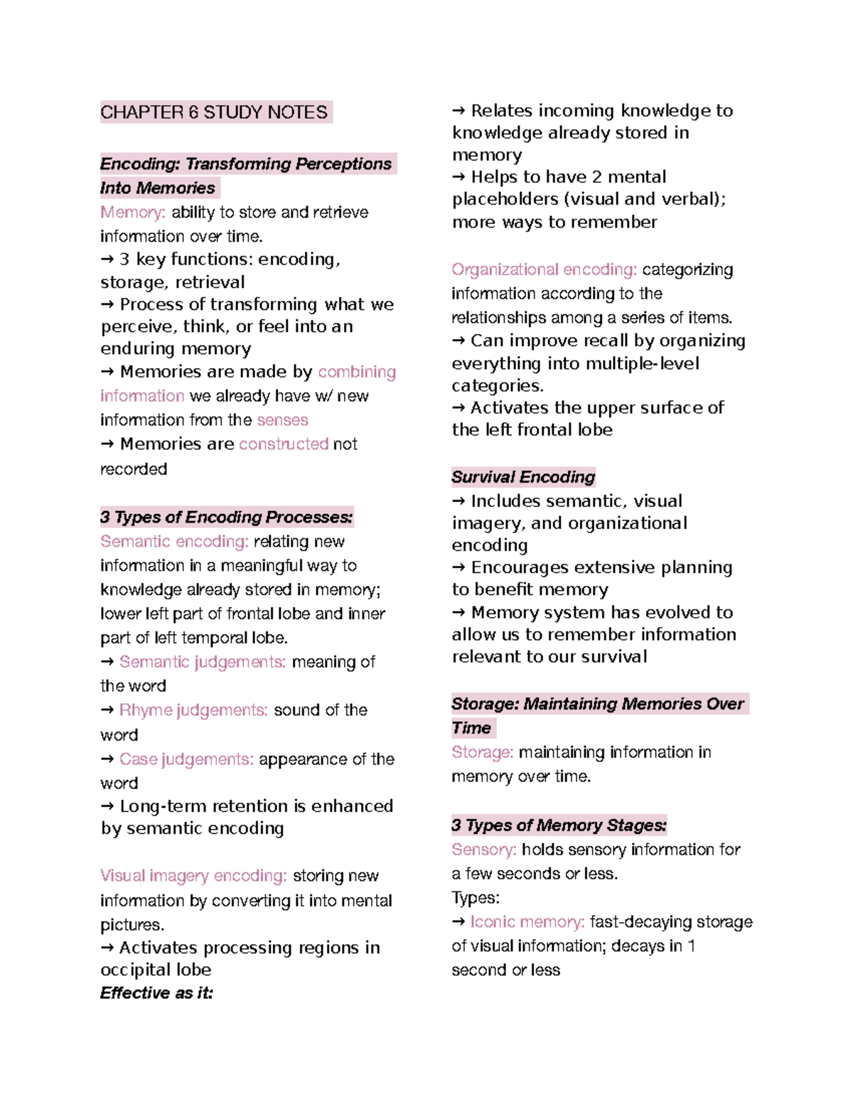 Chapter 6 Study Notes - CHAPTER 6 STUDY NOTES Encoding: Transforming ...