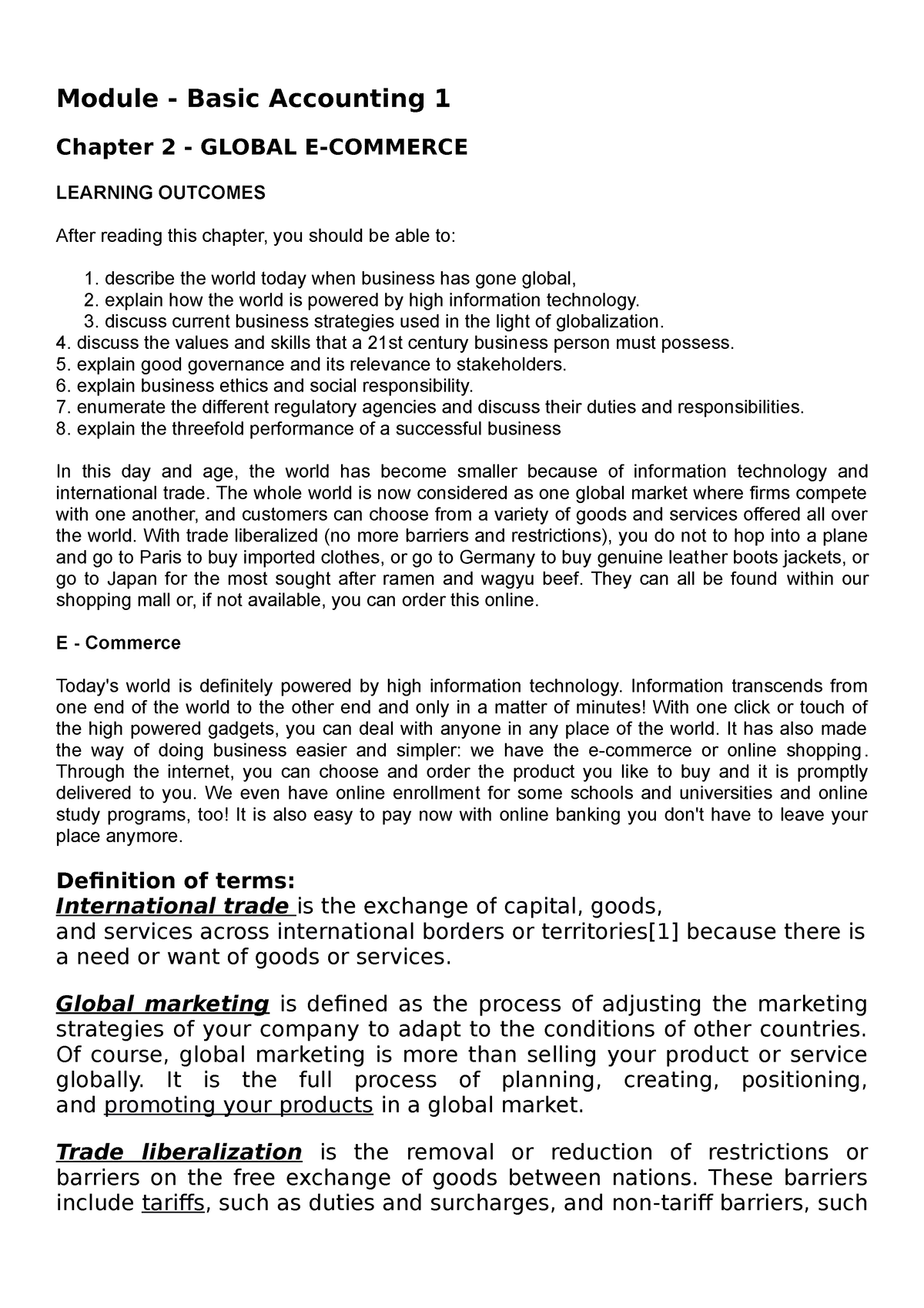 Chapter 2 - Lecture - Module - Basic Accounting 1 Chapter 2 - GLOBAL E ...