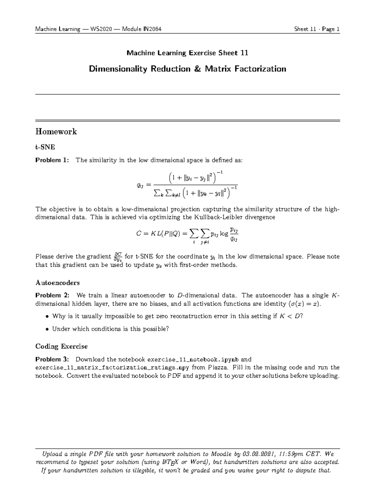 Exercise 11 Dim Reduction Machine Learning In64 Tum Studocu