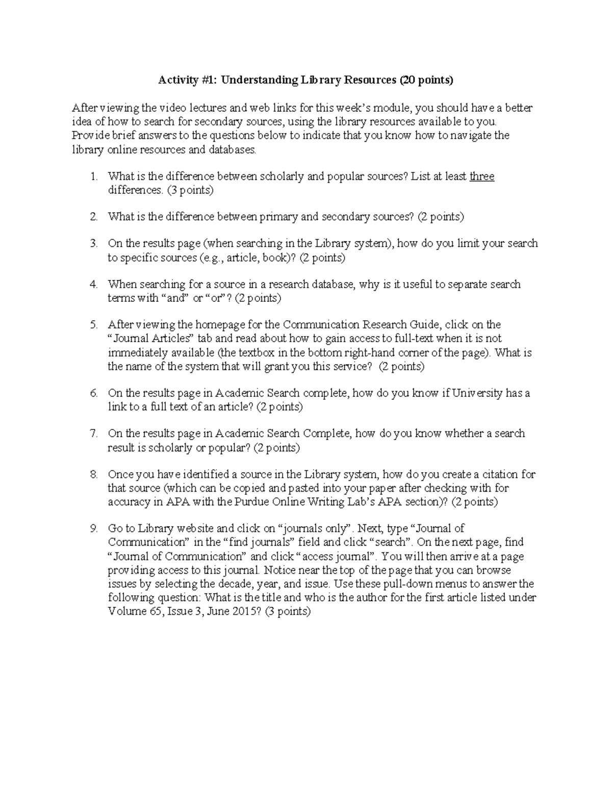 Activity#1-Library Resource - Activity #1: Understanding Library ...