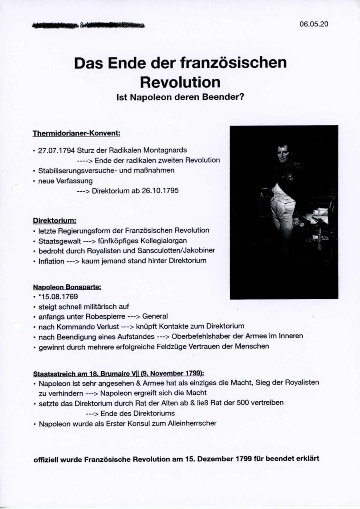 Das Ende der französischen Revolution - Geschichte - Studocu