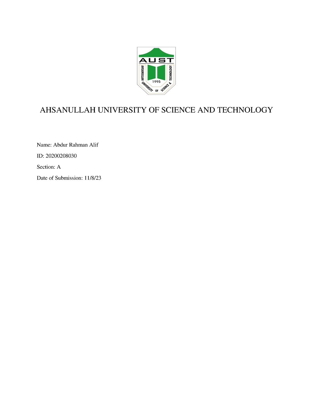 202002 08030 - AHSANULLAH UNIVERSITY OF SCIENCE AND TECHNOLOGY Name ...