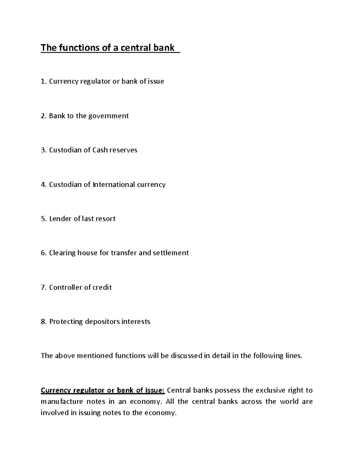 FUNCTIONS OF CENTRAL BANK The Functions Of A Central Bank Currency functions-of-central-bank-the-functions-of-a-central-bank-currency