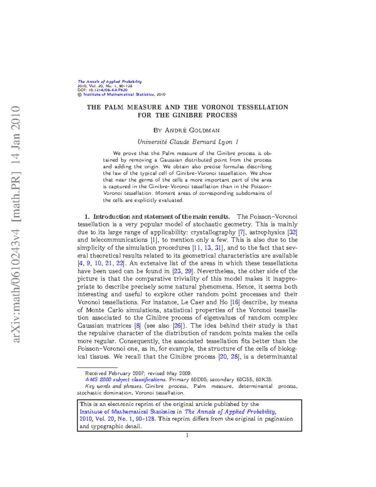 0610243 - Cours - arXiv:math/0610243v4 [math] 14 Jan 2010 The Annals of ...
