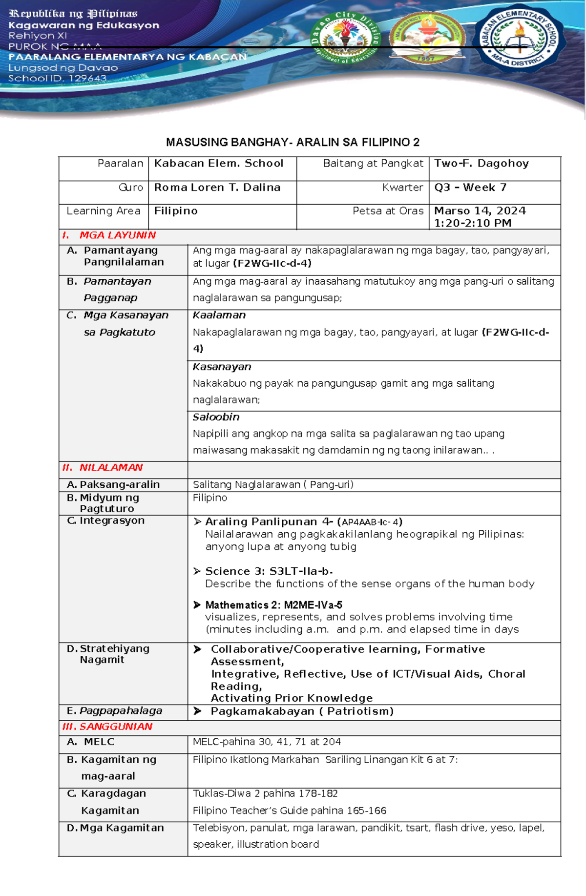 Cot Detailed Lesson Plan Filipino 2 Q3 2023 2024 Masusing Banghay Aralin Sa Filipino 2 0279