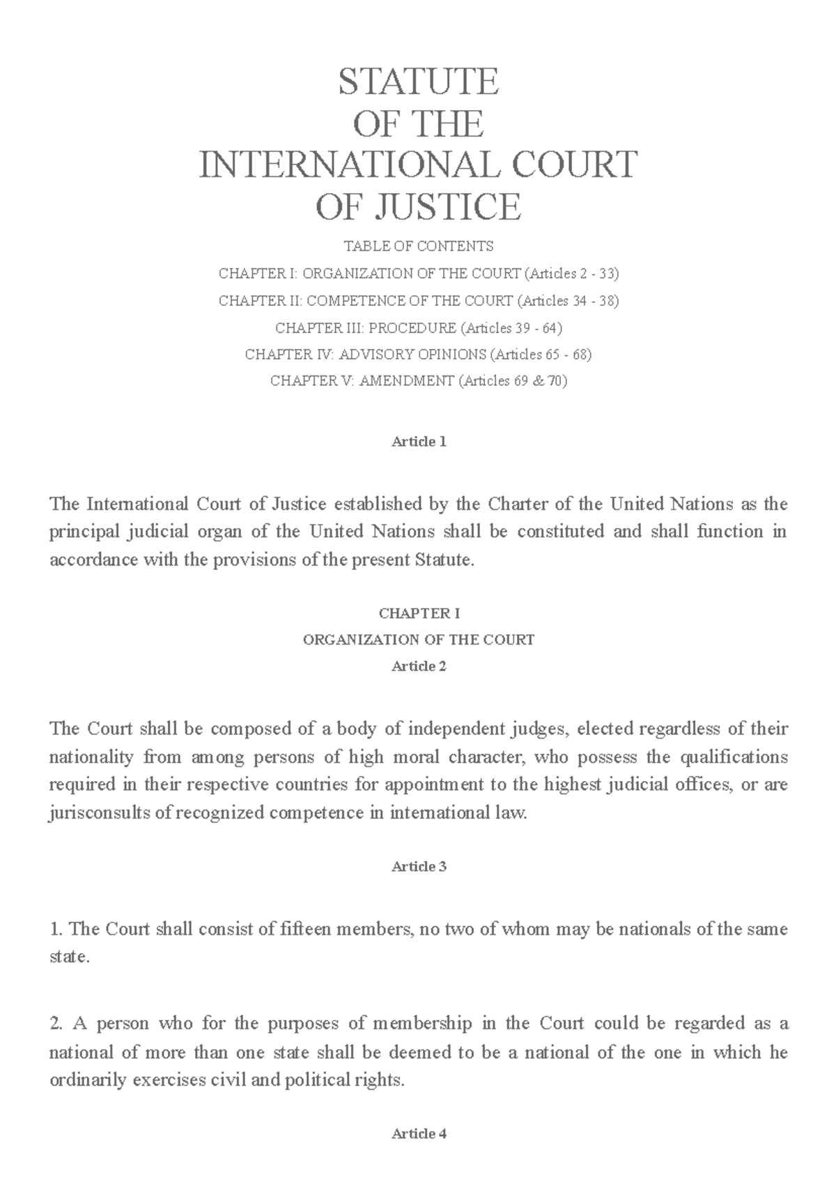 Statute Of The Court International Court Of Justice - STATUTE OF THE ...