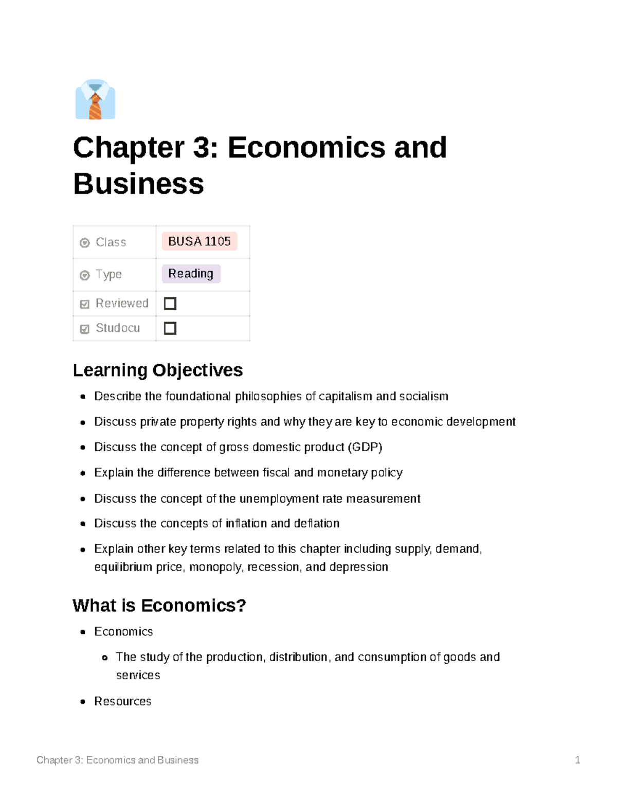 BUSA Chapter 3 Notes - B Chapter 3: Economics And Business Class BUSA ...