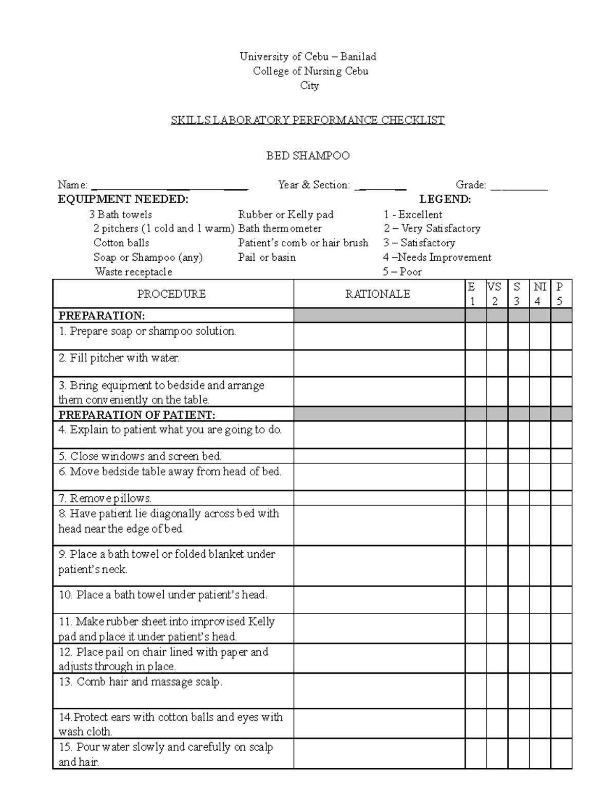 BED Shampoo Related Learning Experience Return Demonstration