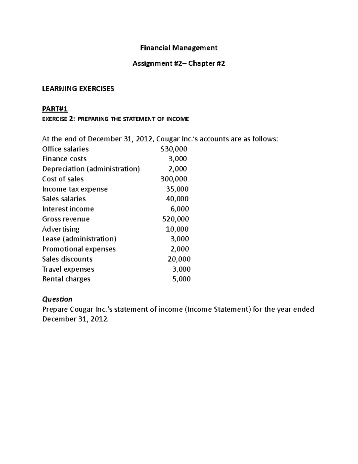 Financial Management ass#2 ch#2 - Financial Management Assignment #2 ...