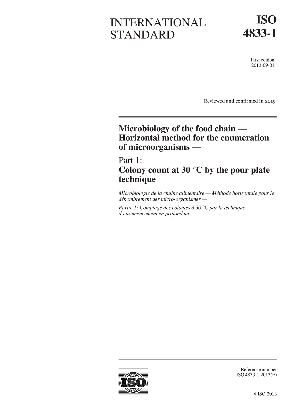 ISO 4833-1 2013 (en) Microorg 30°C-PDFC - INTERNATIONAL STANDARD ISO ...