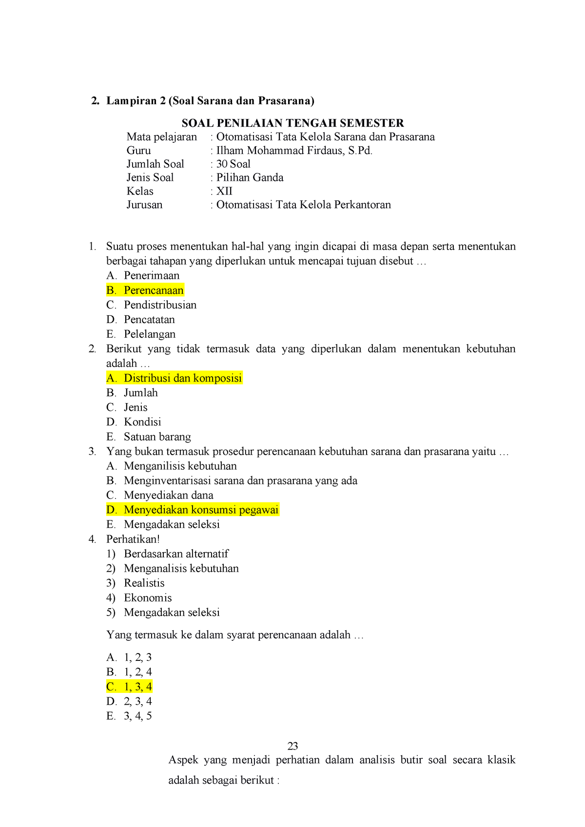 Kualitas Soal Evaluasi Pembelajaran-halaman-23-25,19 - 23 Aspek Yang ...