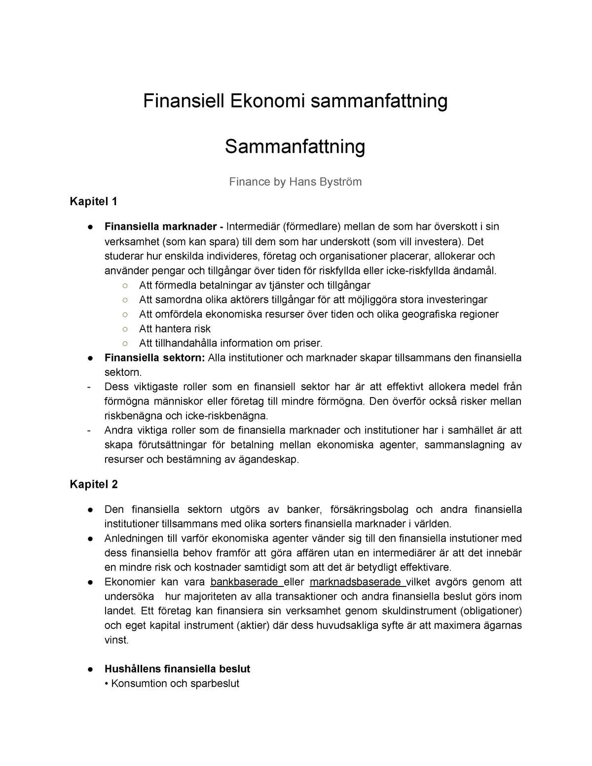 Finansiell Ekonomi Sammanfattning Finansiell Ekonomi Sammanfattning Sammanfattning Finance By 