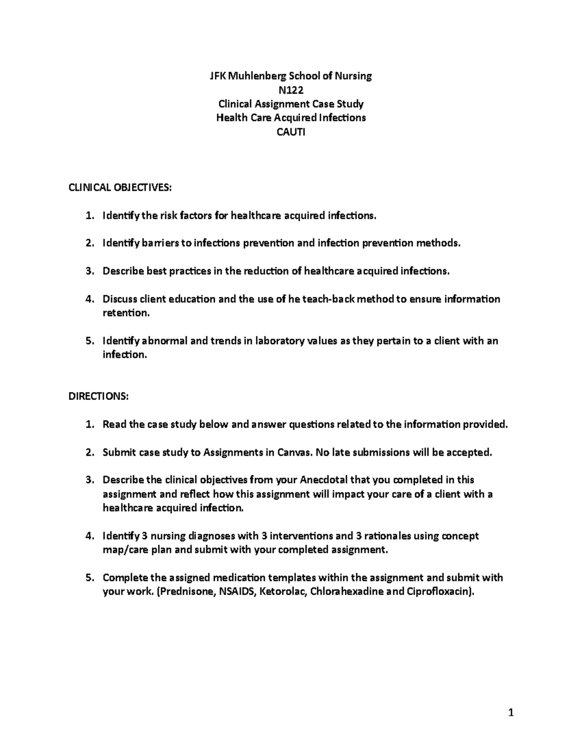 Cauti case study JFK Muhlenberg School of Nursing N Clinical